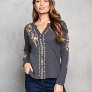 Thermal Embroidered Gray Women's Top